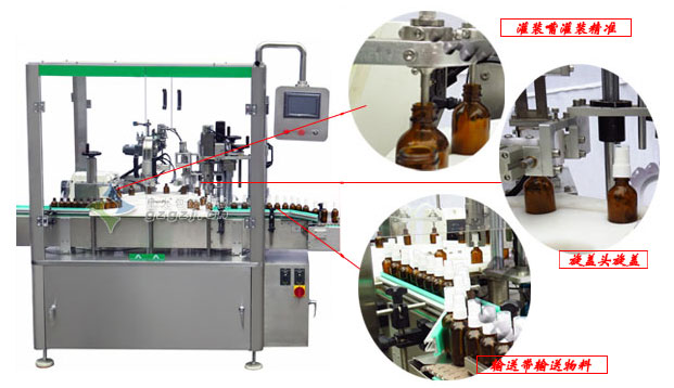 香水、精油、眼藥水、甘油灌裝設備自動灌裝旋蓋一體機細節展示